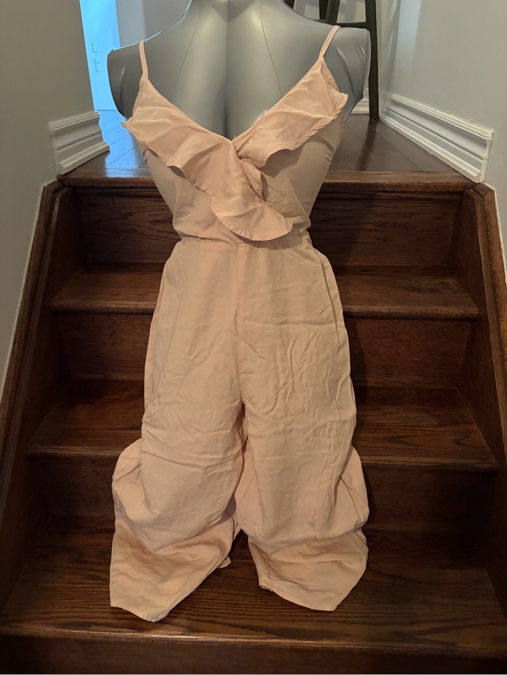 Love Tree Cream Ruffle V-Neck Spaghetti Strap Jumpsuit